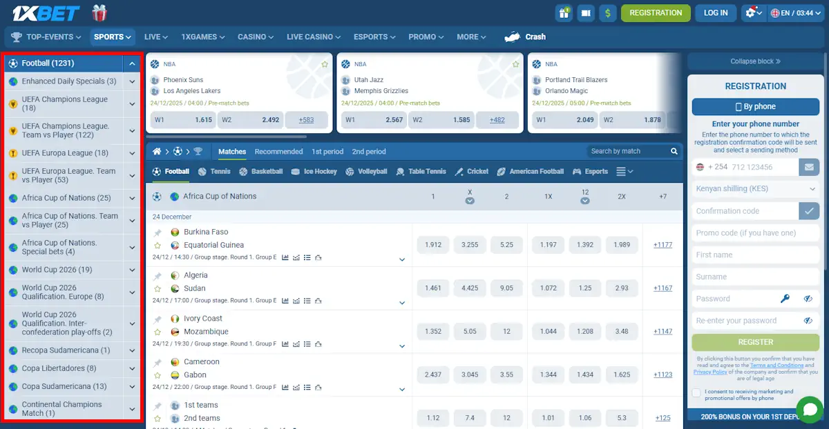 1xBet Sports Betting Screenshot